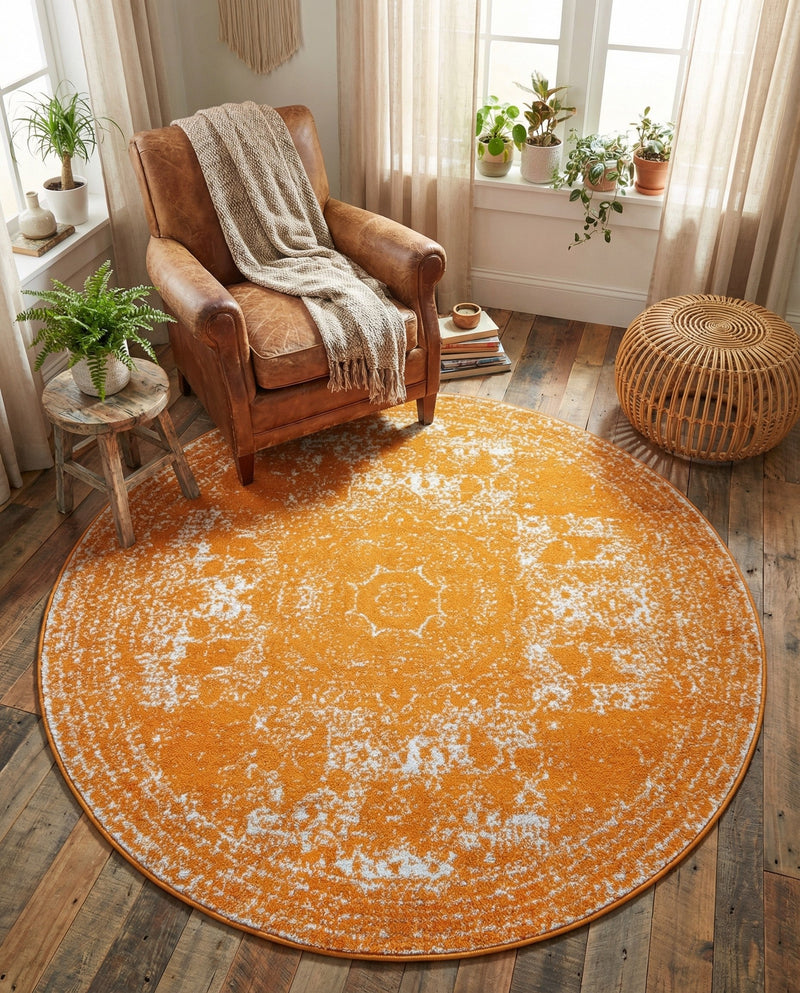 Dover Terrace Collection Area Rug -  Lagoon (Orange) Round Orange  lifestyle 62