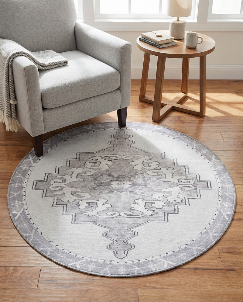 Heritage Elegance Collection Area Rug -  Winterthur (white Gray) Round white Gray  lifestyle 65