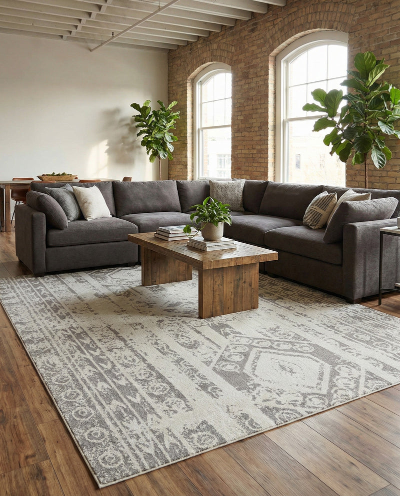 Brighton Stripes Collection Area Rug - Sussex (Ivory and Gray) Rectangle Ivory and Gray  lifestyle 17