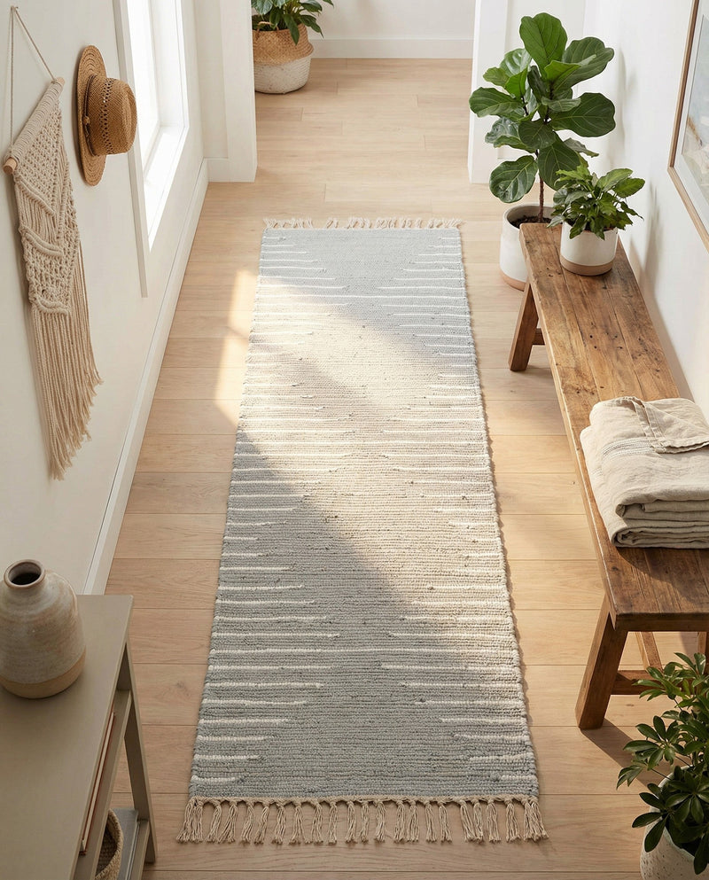 Thar Cotton Collection Area Rug - Jaisalmer (Light Gray) Runner Light Gray  lifestyle 47