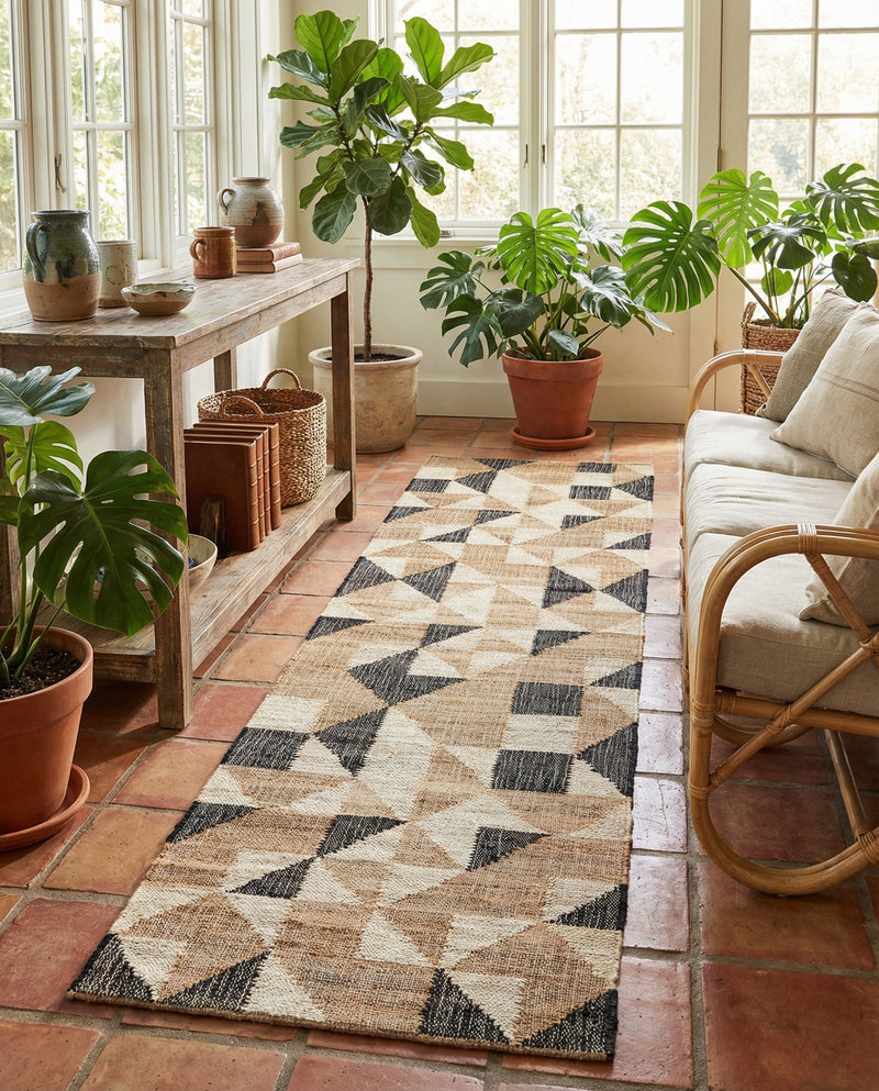 Benares Handwoven Jute Collection Area Rug -  Sarnath Runner Beige and Black  lifestyle 34