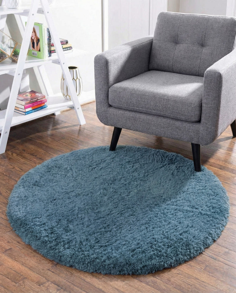 Eternal Plush Oasis Collection Area Rug -  Tranquility (Aegean Blue) Round Aegean Blue  lifestyle 76