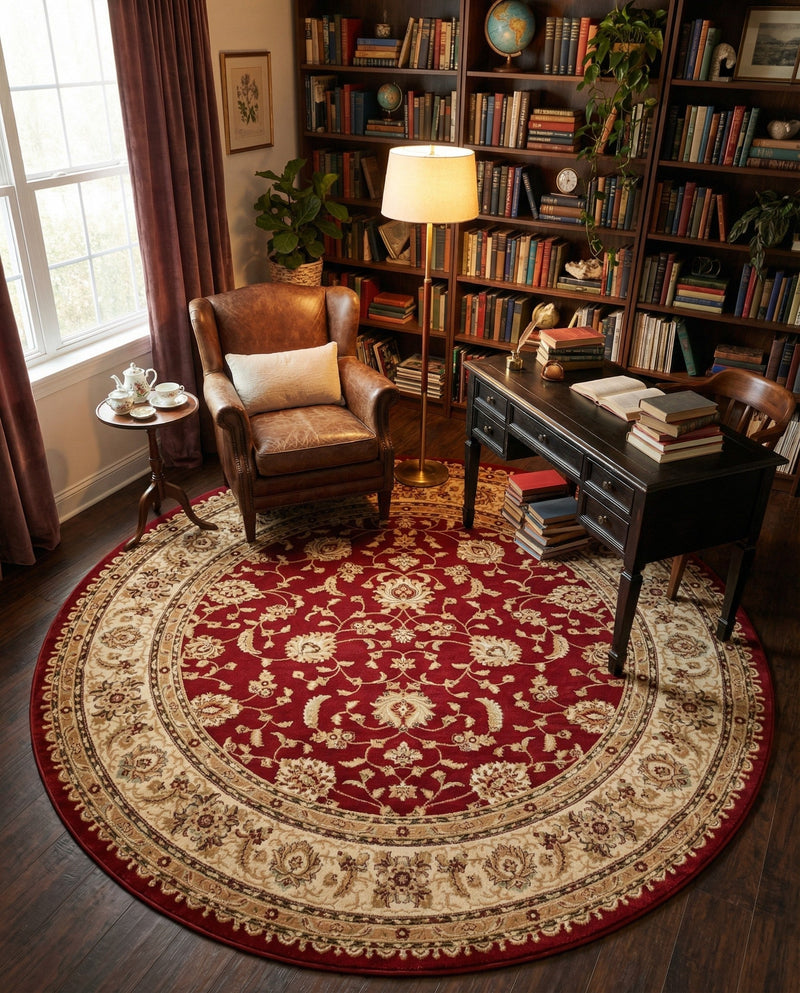 Jaipur Elegance Collection Area Rug -  Nahargarh (Red) Round Red  lifestyle 44