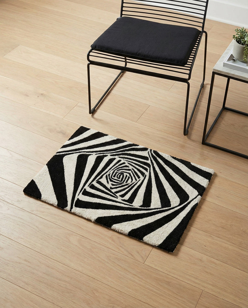 Cyclone Wool Collection Area Rug -  Twister Rectangle Black and White  lifestyle 21