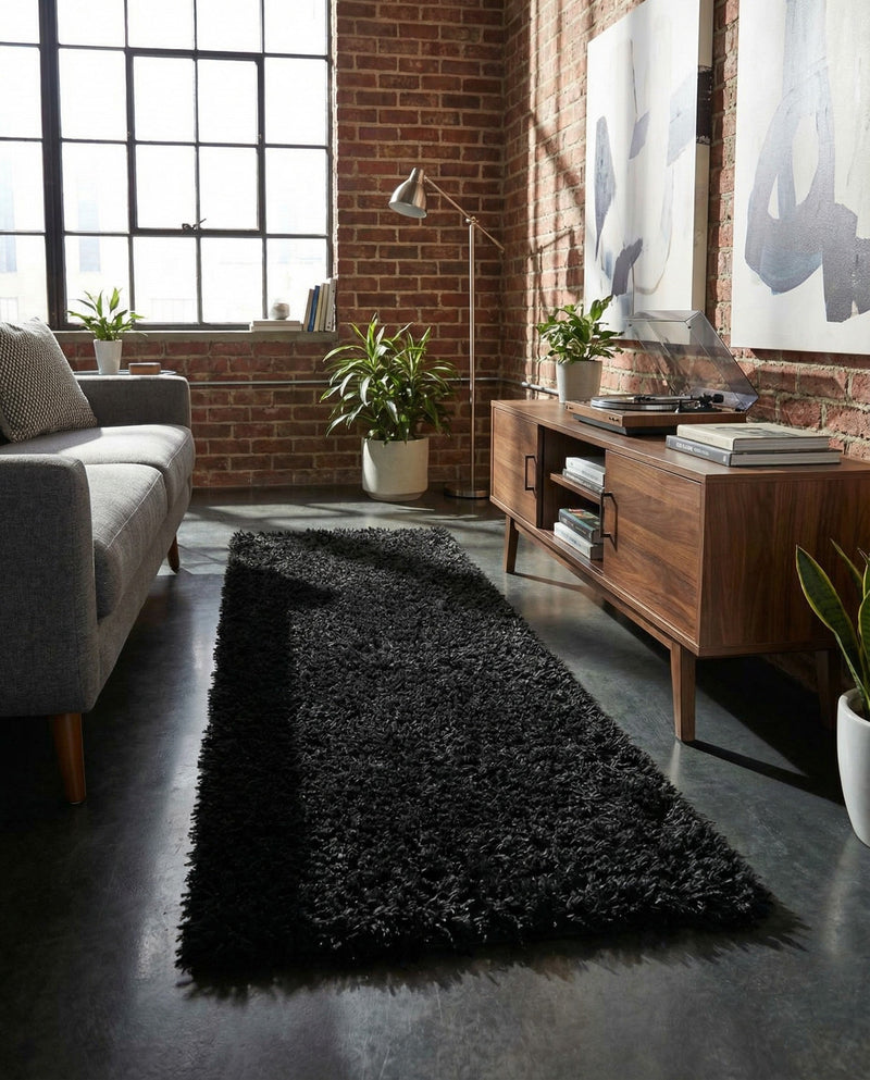 Eternal Plush Oasis Collection Area Rug -  Tranquility (Onyx Black) Runner Onyx Black  lifestyle 67
