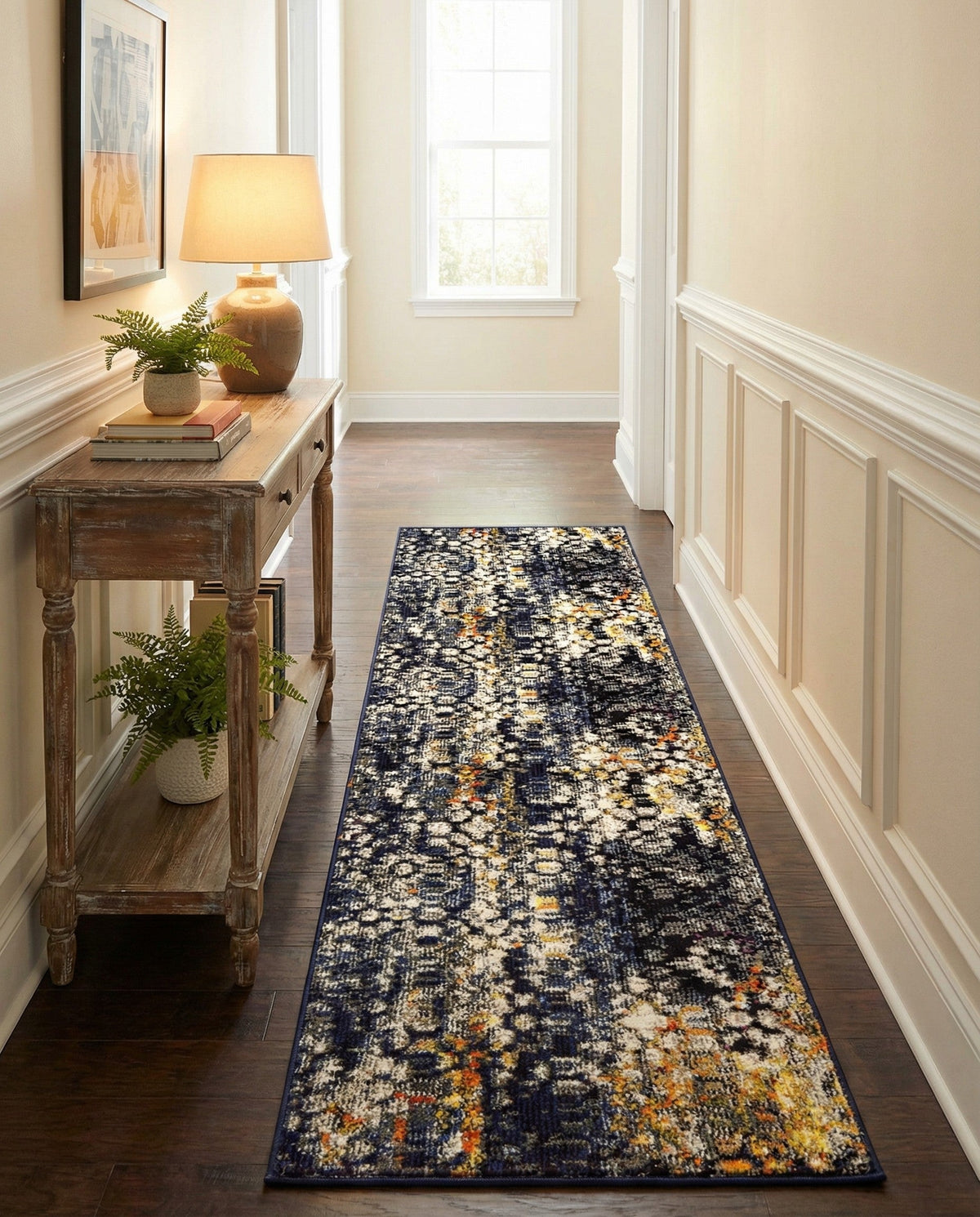 Venetian Tapestry Collection Area Rug - Murano Runner Navy Blue  lifestyle 83