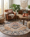 Desert Modern Eco Rug Series Collection Area Rug -  Navajo Round Khaki Gray  lifestyle 78