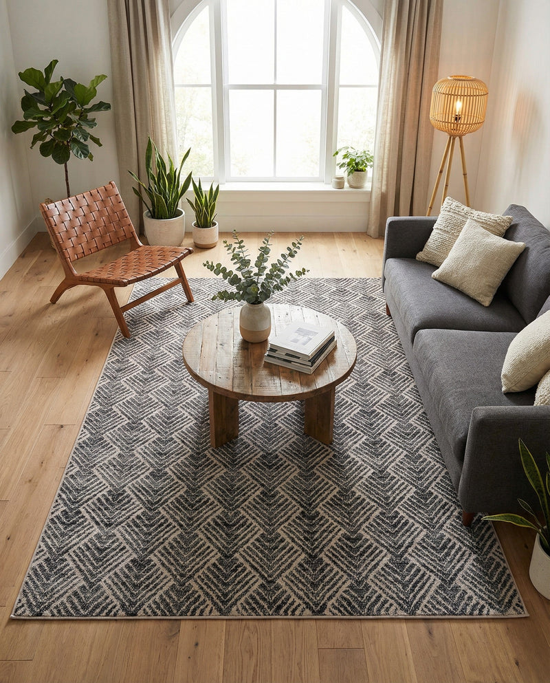 Geo Garden Lattice Collection Area Rug -  Casablanca Rectangle Charcoal Ivory  lifestyle 29