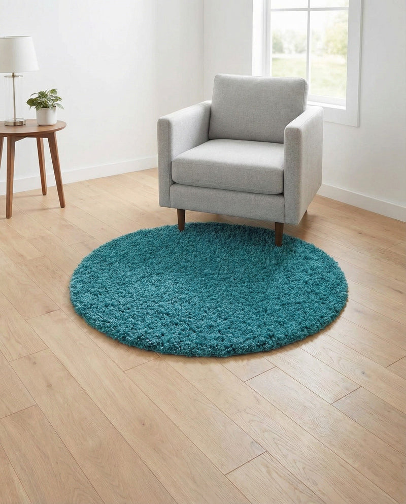 Plush Oasis Collection Area Rug - Serenity (Deep Aqua Blue) Round Deep Aqua Blue  lifestyle 84
