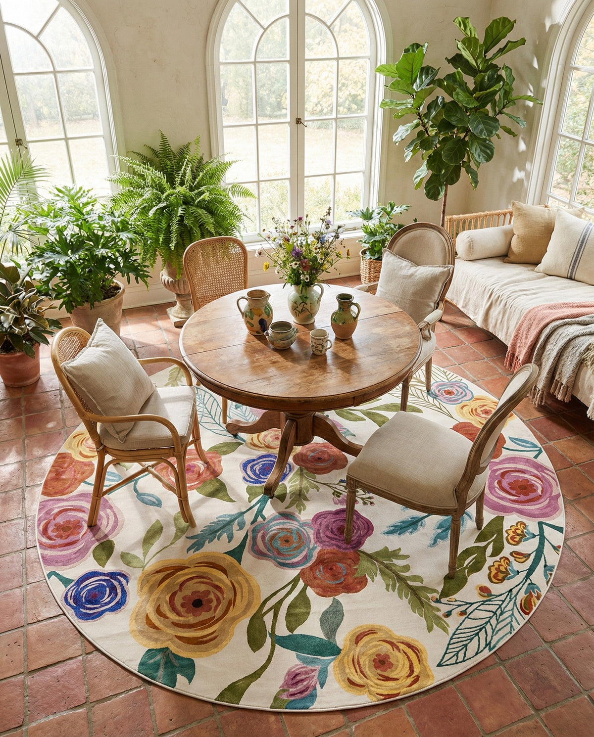 Meadow Breeze Collection Area Rug -  Petal Round Ivory  lifestyle 56
