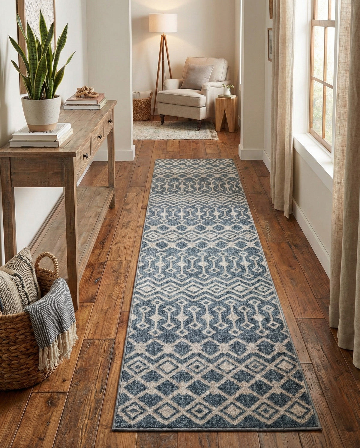 Geo Garden Lattice Collection Area Rug -  Andalusia Runner Harbor Blue  lifestyle 185