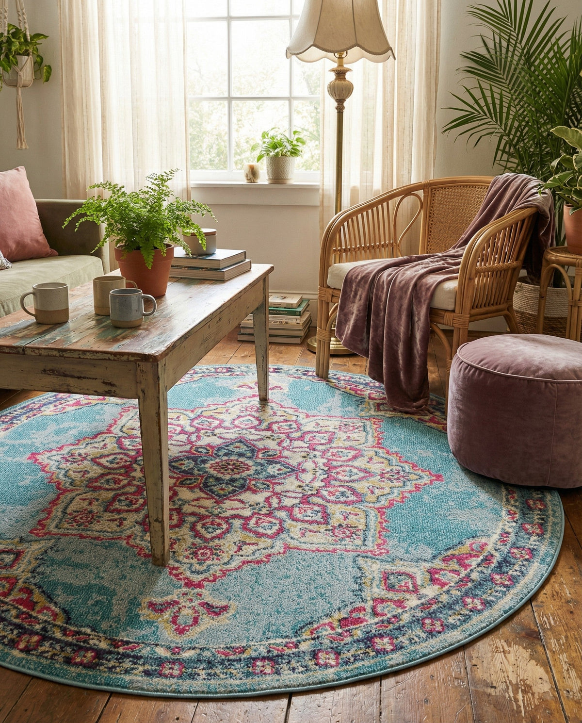 Chateau Elegance Collection Area Rug -  Riviera Round Light Blue  lifestyle 120