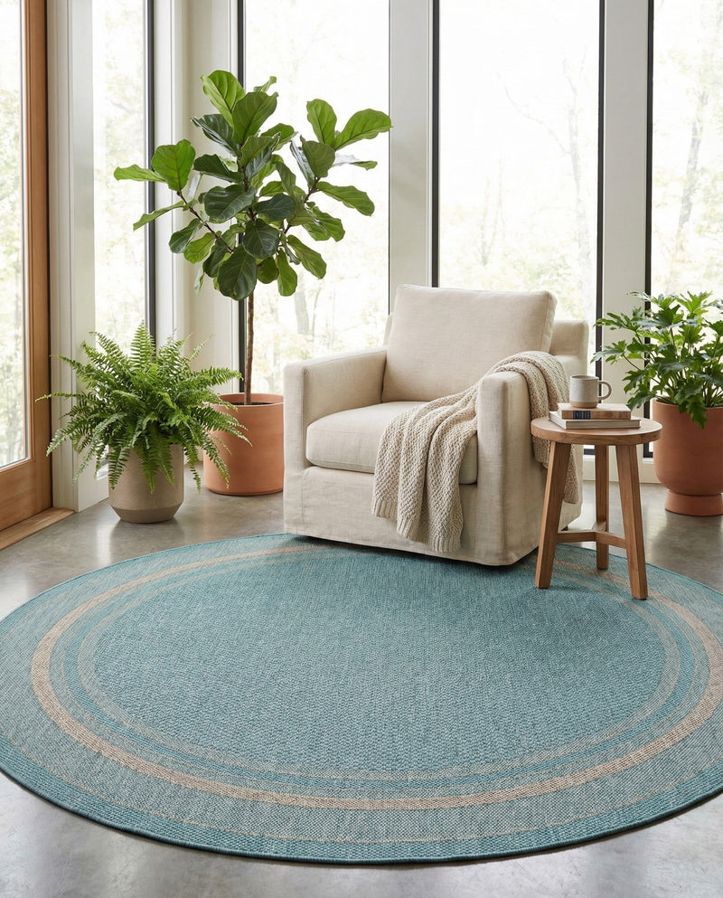 Terrace Fringe Collection Area Rug - Veranda (Aquamarine) Round Aquamarine  lifestyle 65