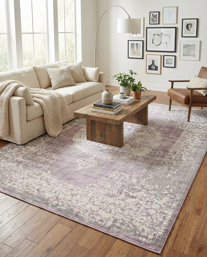 Rustic Charm Revival Collection Area Rug -  Meadowland Rectangle Purple  lifestyle 15
