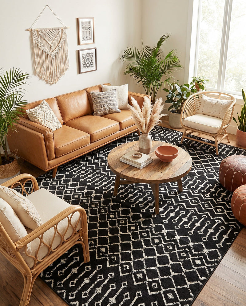 Marrakech Lattice Collection Area Rug - Medina (Black) Rectangle Black  lifestyle 3