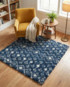 Berber Lattice Shag Collection Area Rug - Atlas (Navy Blue) Square Navy Blue  lifestyle 69