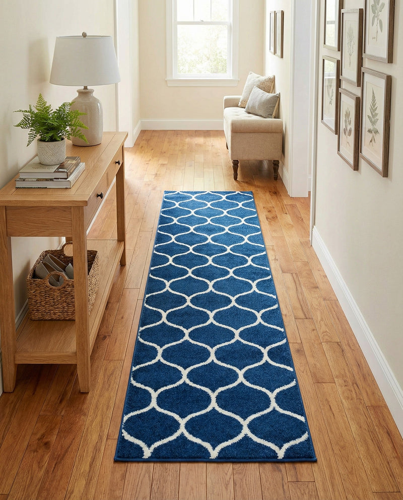 Trellis Mosaic Collection Area Rug -  Pergolatown (Navy Blue) Runner Navy Blue  lifestyle 90
