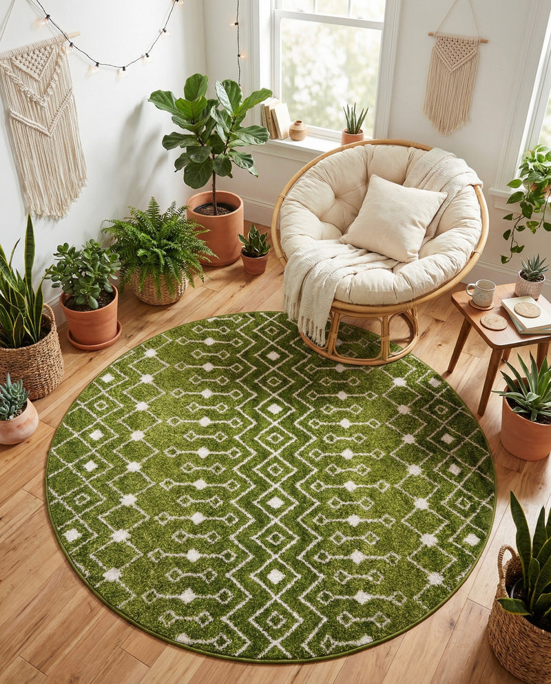 Mediterranean Lattice Collection Area Rug - Santorini (Green) Round Green  lifestyle 26