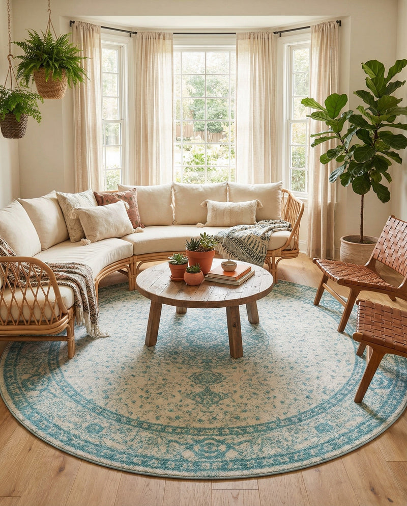 Dover Terrace Collection Area Rug - Marina (Aqua) Round Aqua  lifestyle 63