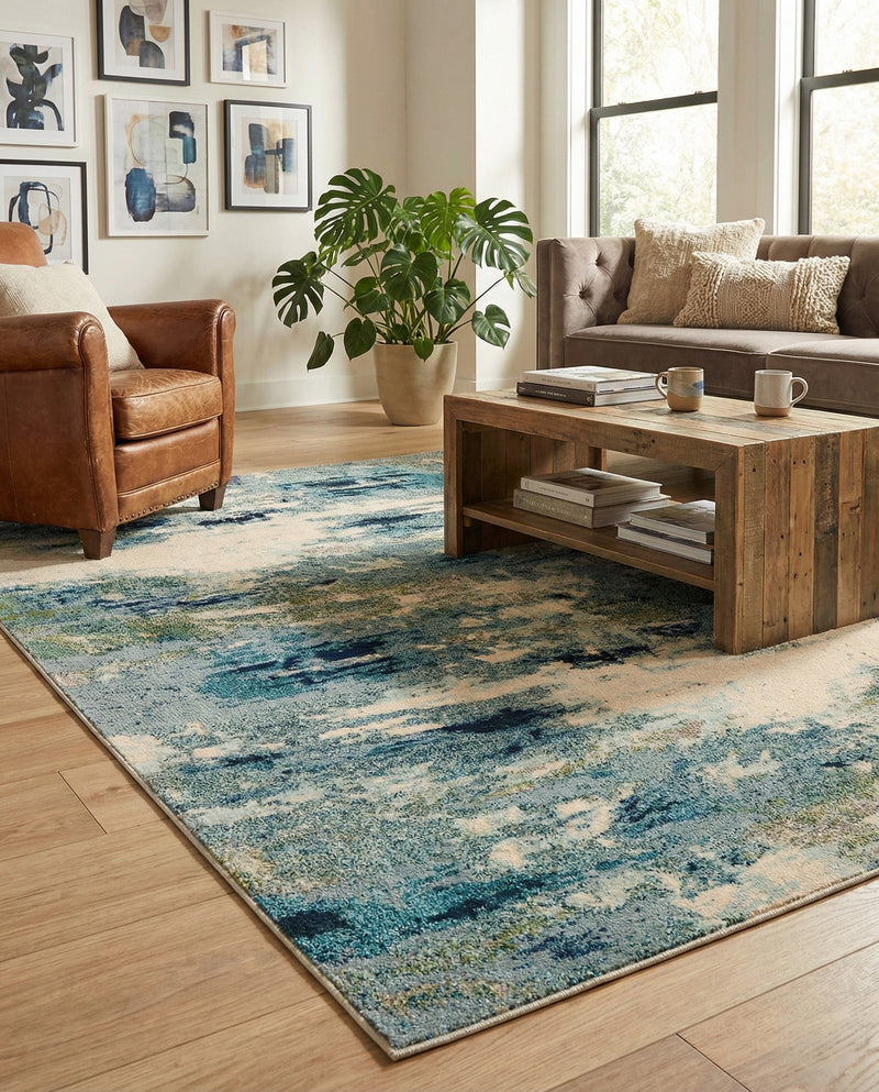 Chromatic Oasis Collection Area Rug -  Serene Rectangle Light Blue  lifestyle 21