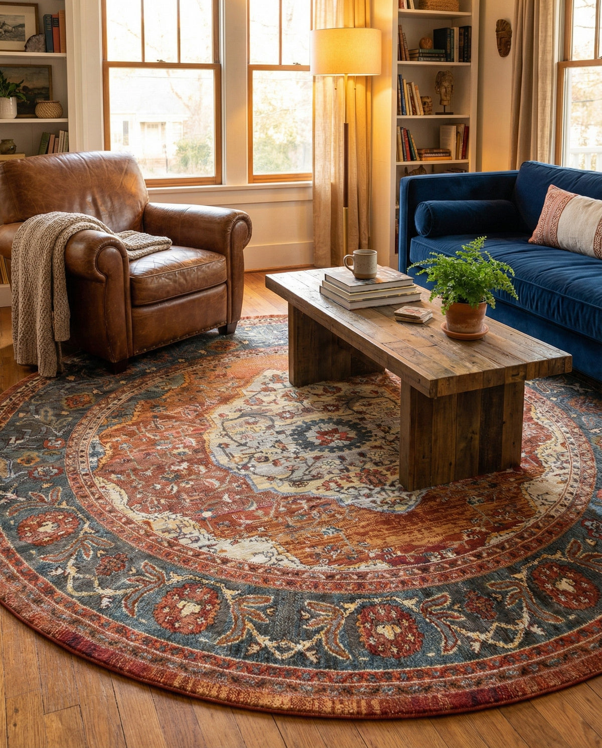 Caribbean Breeze Collection Area Rug -  Vieques Round Rust Red  lifestyle 86