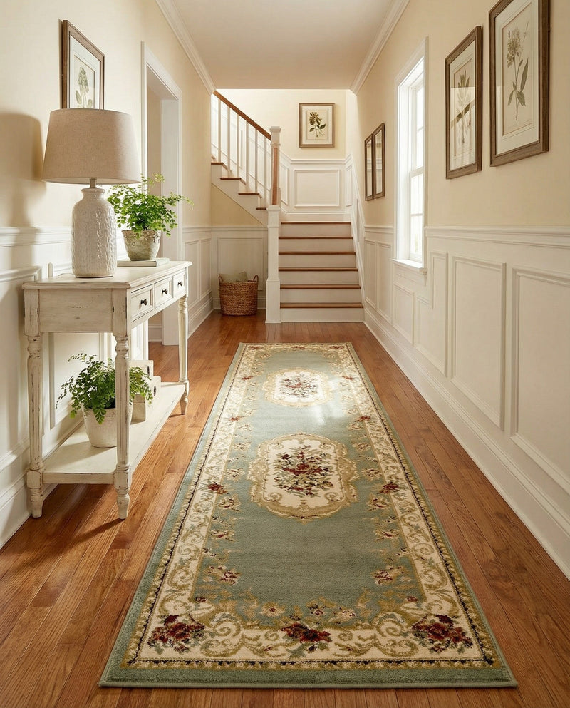 Versailles Elegance Collection Area Rug -  Louveciennes (Green) Runner Green  lifestyle 78