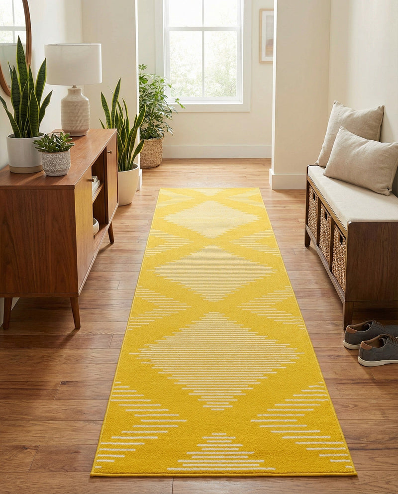 Seychelles Stripes Collection Area Rug - Mahe (Yellow) Runner Yellow  lifestyle 24