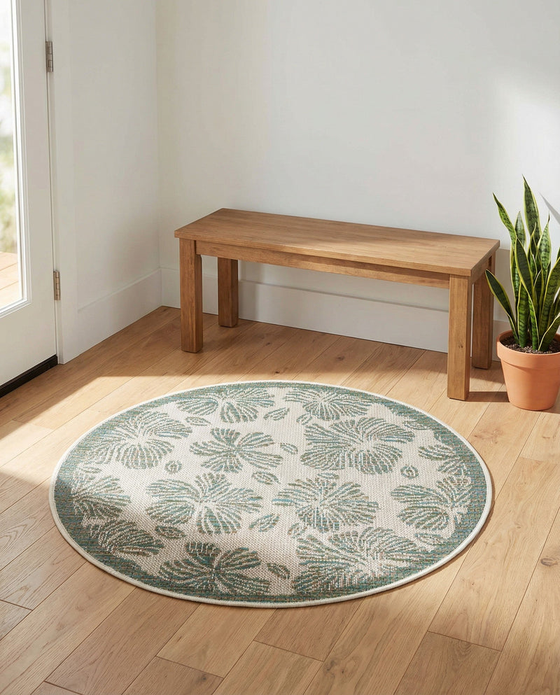 Coastal Terrace Collection Area Rug -  Marina Round Ivory and Beige  lifestyle 60