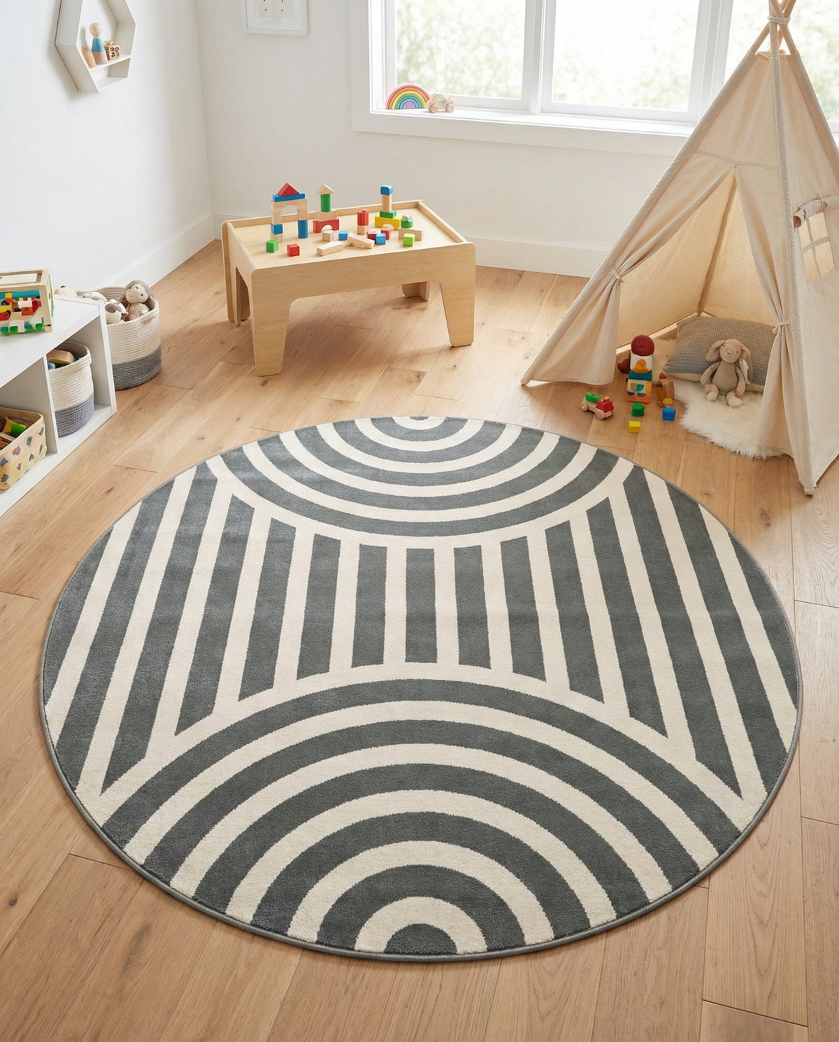 Wonder Tykes Collection Area Rug -  Joydale Round Gray and Silver  lifestyle 156