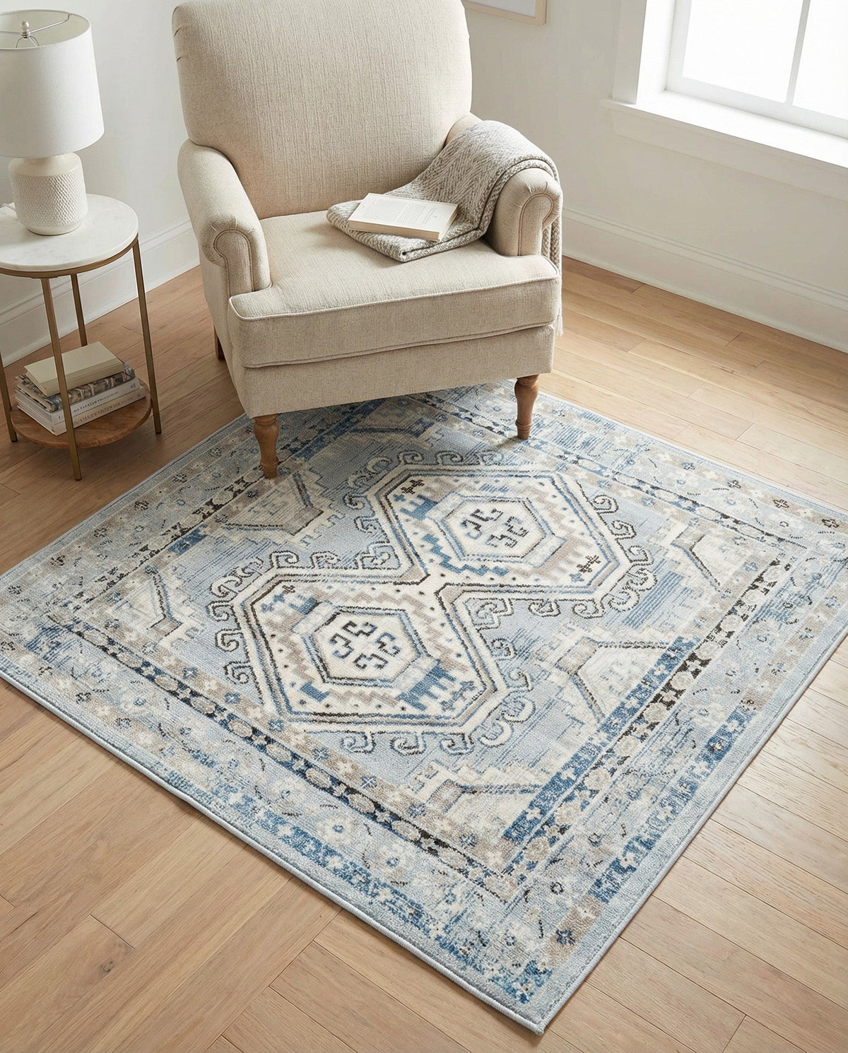 Savannah Elegance Collection Area Rug -  Tybee (Aqua Blue) Square Aqua Blue  lifestyle 94