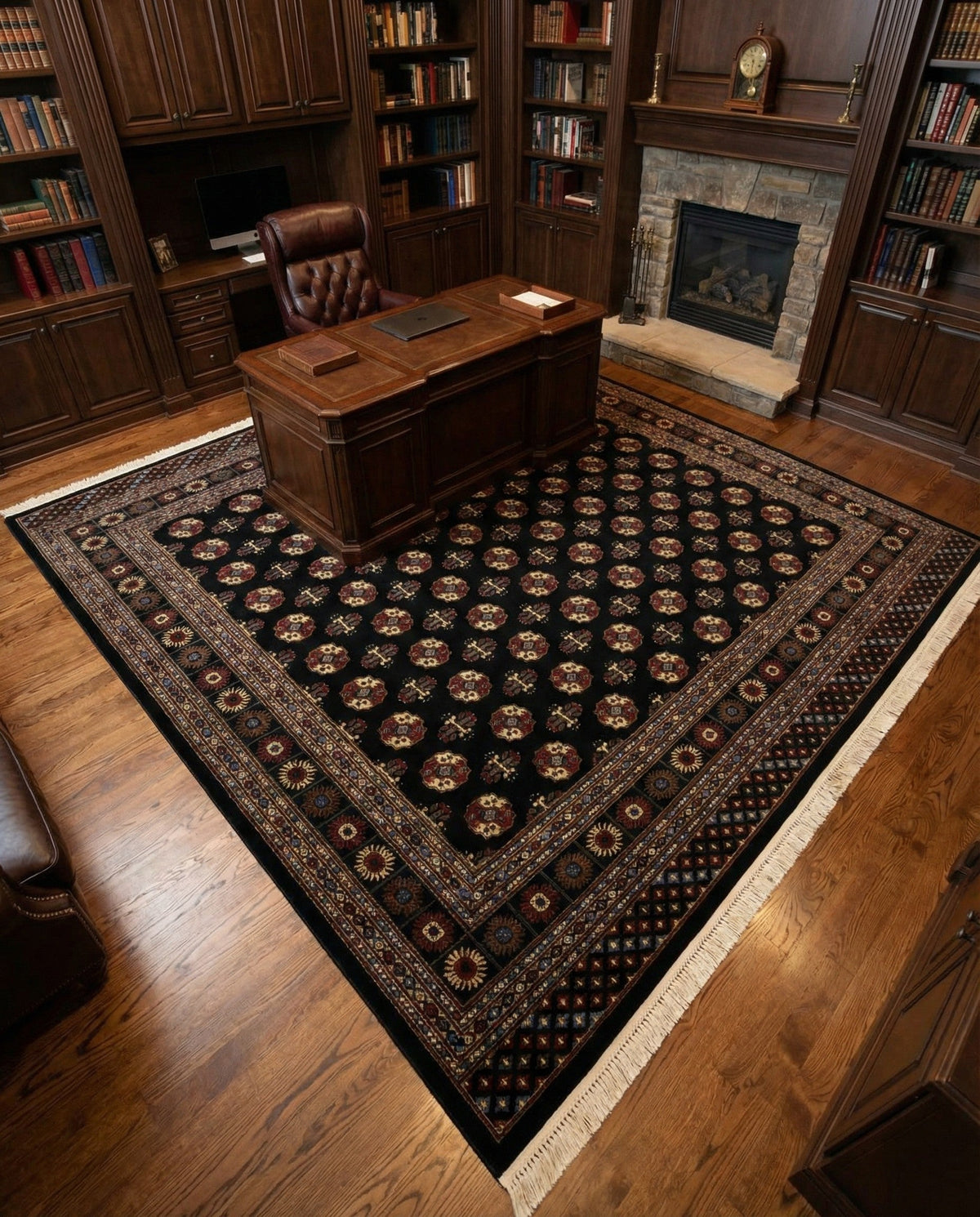 Samarkand Elegance Collection Area Rug -  Margilan (Black) Square Black  lifestyle 86