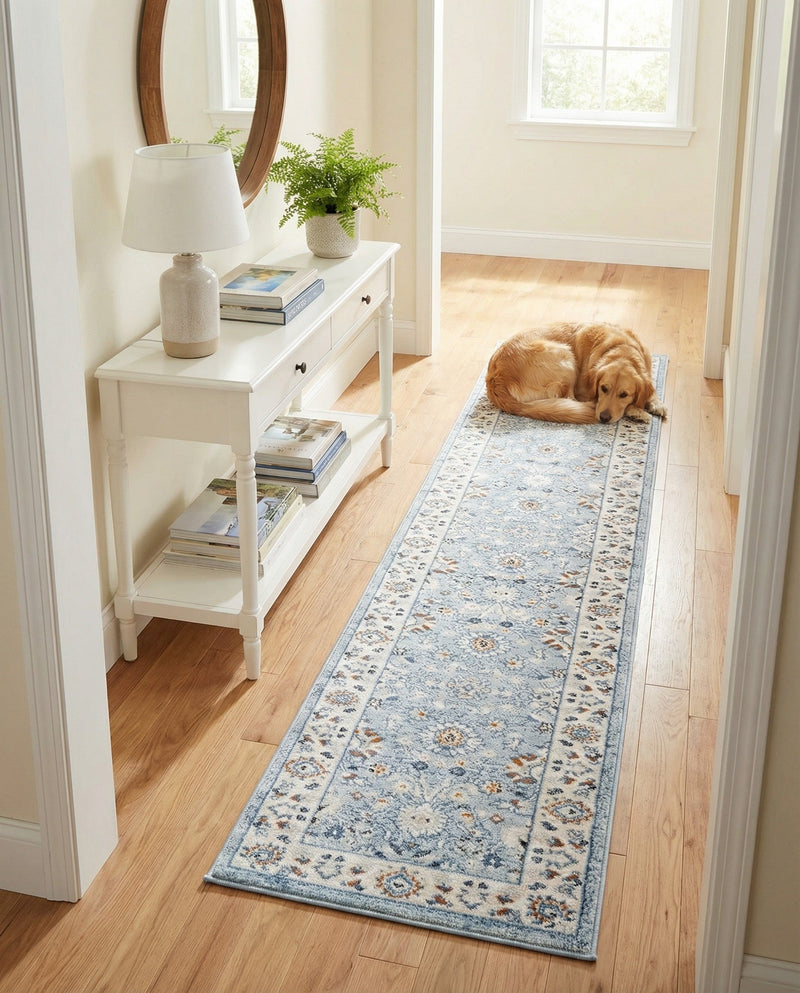 Savannah Elegance Collection Area Rug - Augusta (Aqua Blue) Runner Aqua Blue  lifestyle 78