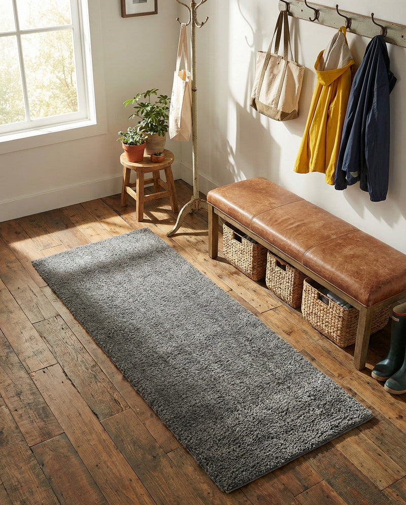 Solid Shag Seaside Collection Area Rug - Azure Cove (Gray) Runner Gray  lifestyle 75