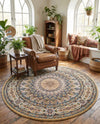 Persian Elegance Collection Area Rug -  Hamedan (Beige) Round Beige  lifestyle 28
