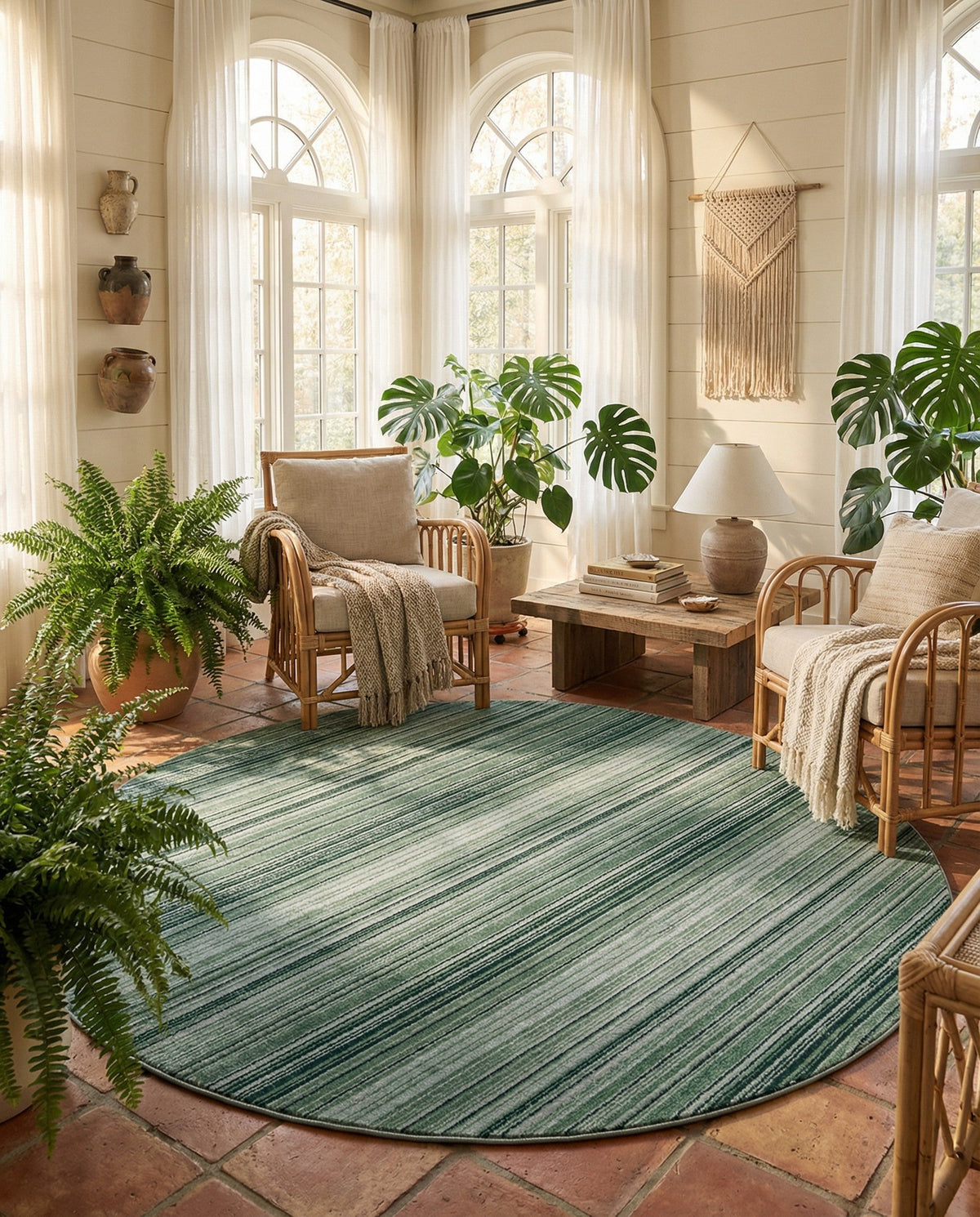 Jewel Oasis Collection Area Rug - Sapphire (Green) Round Green  lifestyle 106