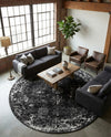 Riviera Elegance Collection Area Rug - Antibes (Black) Round Black  lifestyle 88