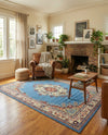 Tabriz Tapestry Collection Area Rug - Azerbaijan (Light Blue) Rectangle Light Blue  lifestyle 13