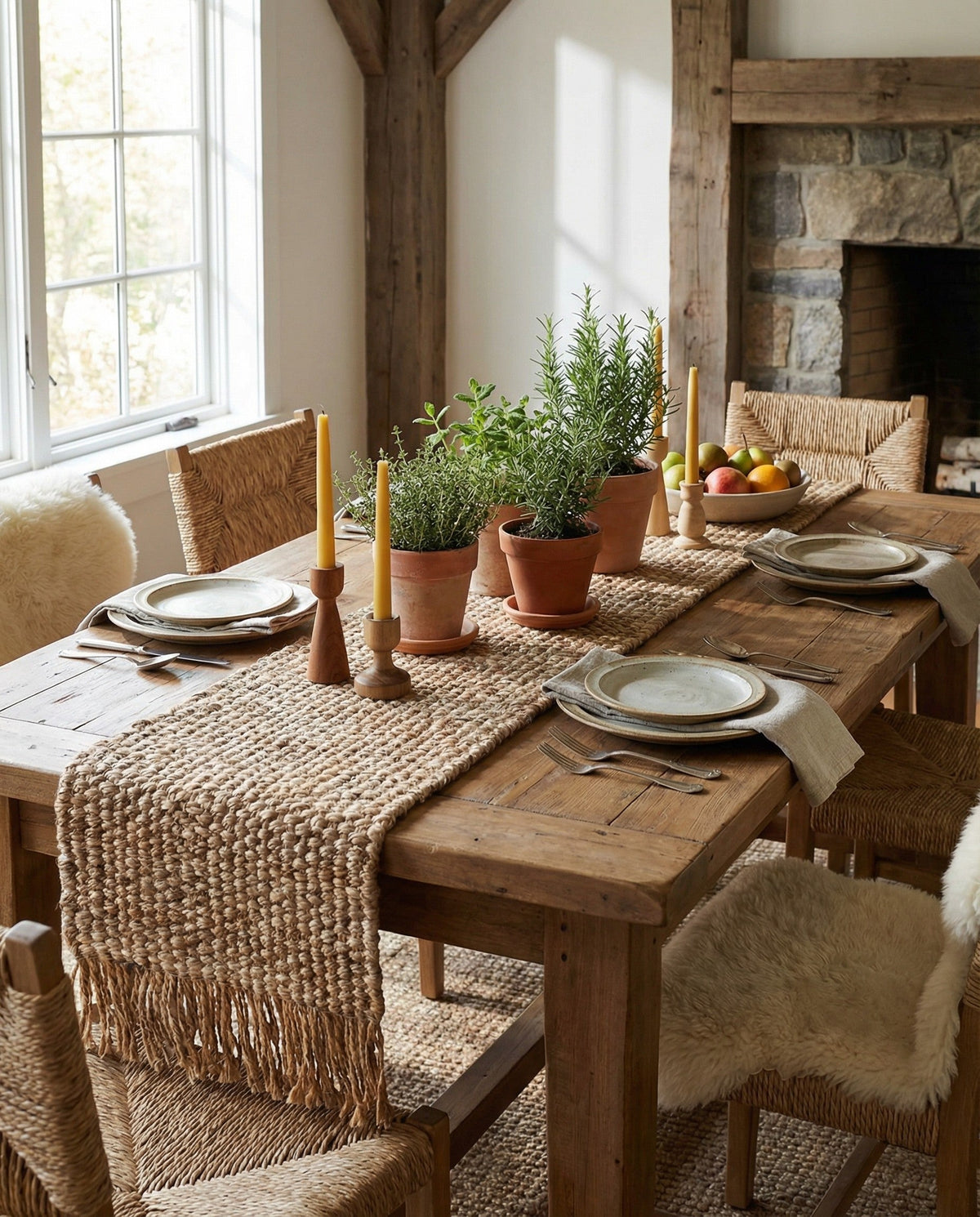 Savannah Jute Collection Area Rug - Seashore Table Runner Natural  lifestyle 97