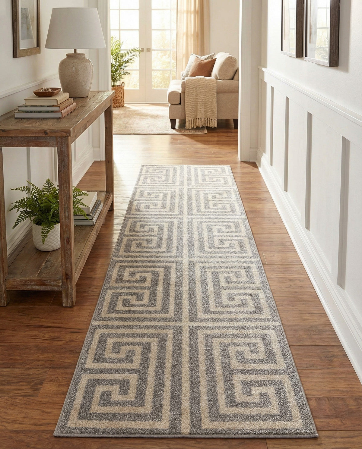 Aegean Labyrinth Collection Area Rug -  Mykonos Runner Gray  lifestyle 83