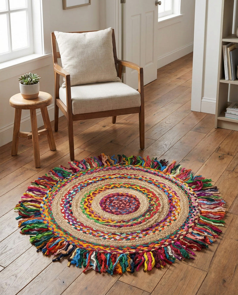 Osian Looms Collection Area Rug - Kathmandu Round Multi  lifestyle 16