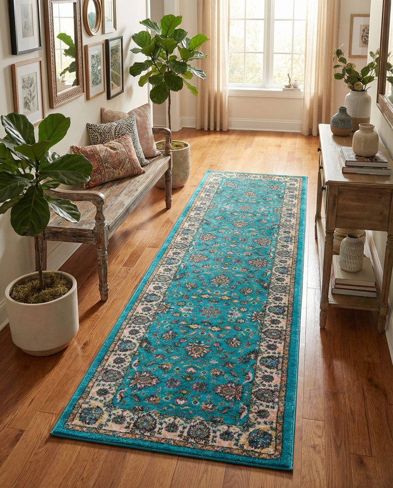 Casablanca Tapestry Collection Area Rug -  Marrakech (Arctic Aqua Blue) Runner Arctic Aqua Blue  lifestyle 52