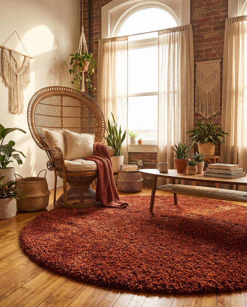 Plush Oasis Collection Area Rug - Serenity (Terracotta) Round Terracotta  lifestyle 75