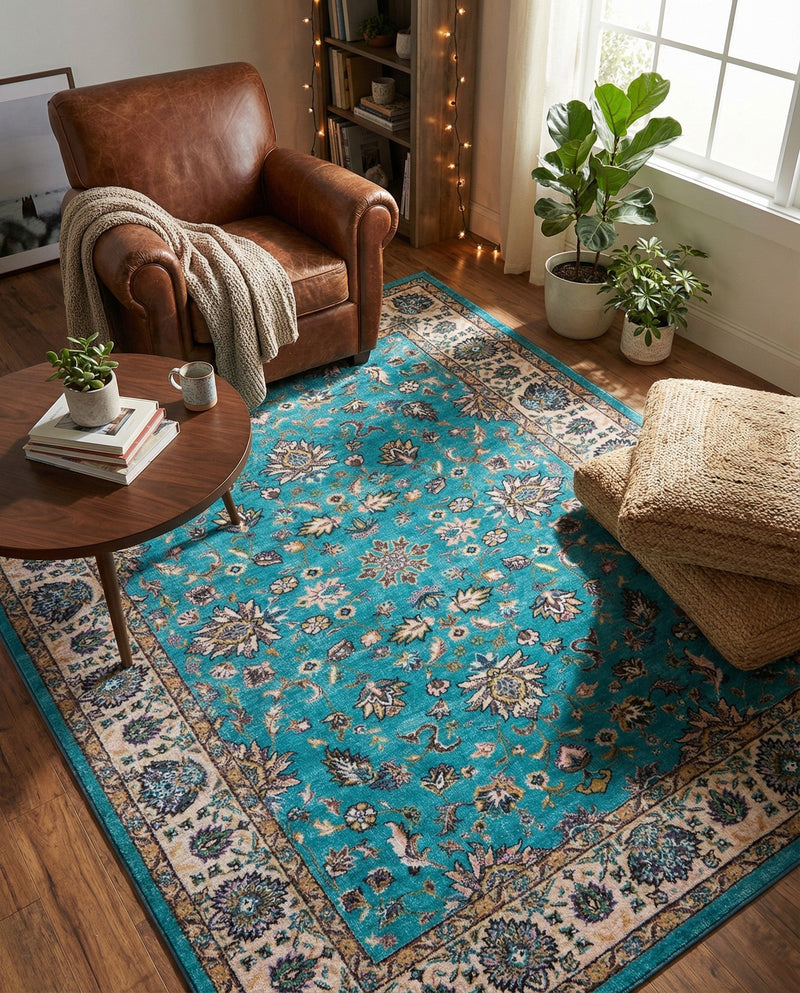Casablanca Tapestry Collection Area Rug -  Marrakech (Arctic Aqua Blue) Rectangle Arctic Aqua Blue  lifestyle 4