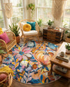 Meadow Breeze Collection Area Rug -  Daffodil Round Multi  lifestyle 56