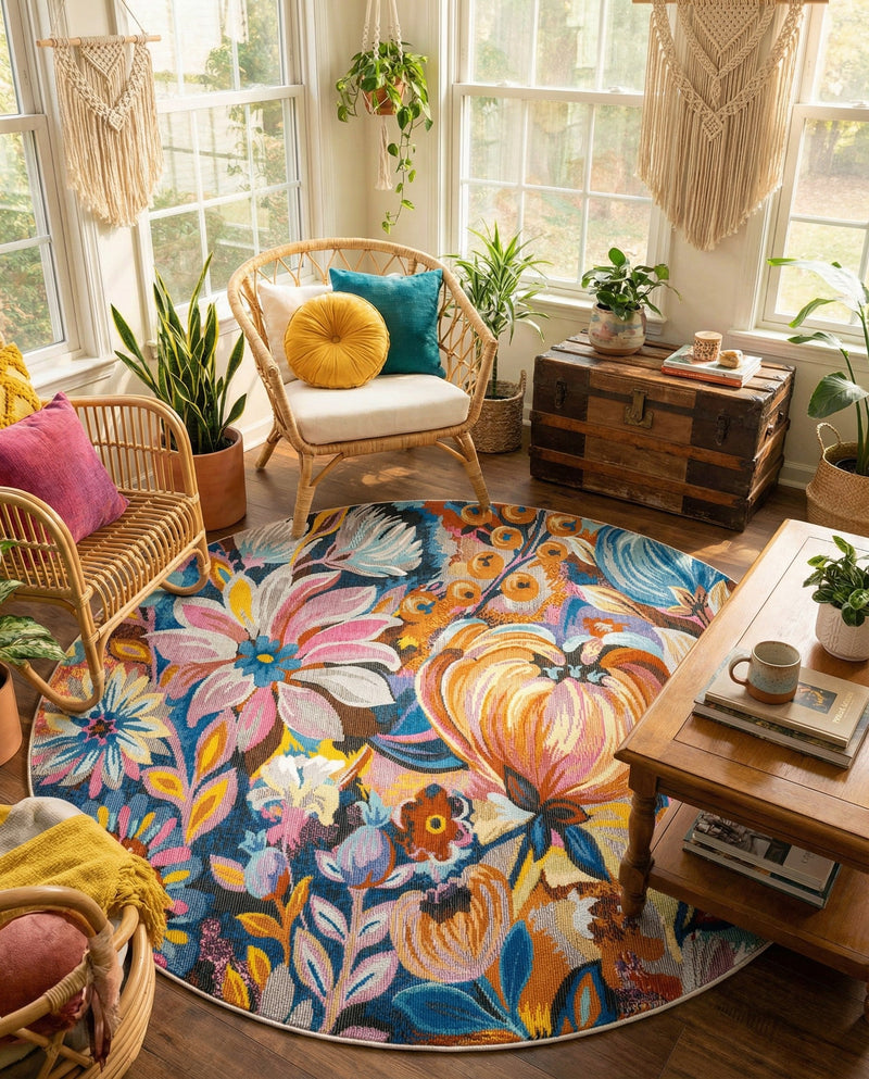 Meadow Breeze Collection Area Rug -  Daffodil Round Multi  lifestyle 56