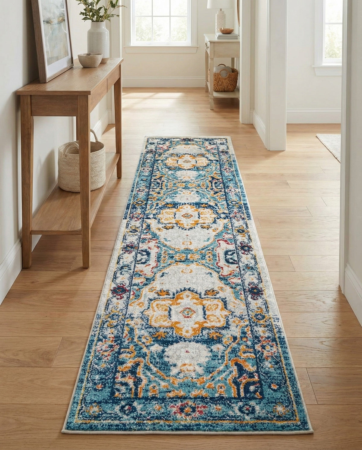 Parisian Elegance Collection Area Rug - Versailles (Teal) Runner Teal  lifestyle 47