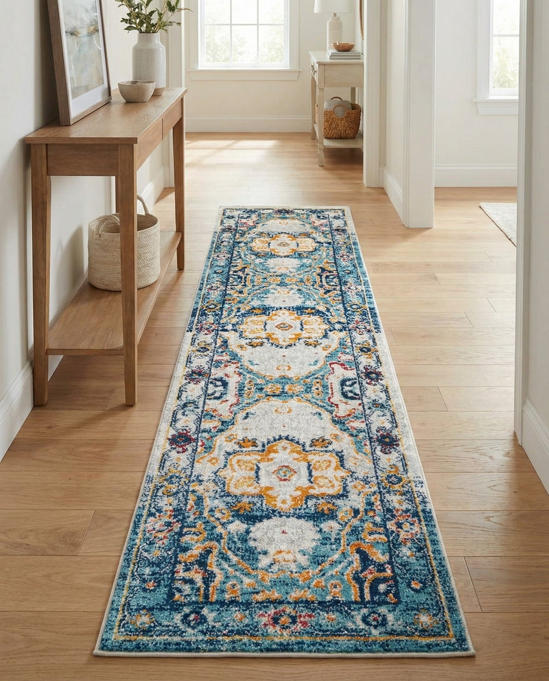 Parisian Elegance Collection Area Rug - Versailles (Teal) Runner Teal  lifestyle 47
