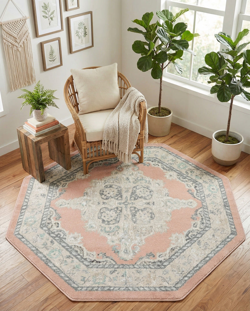 Beverly Grove Collection Area Rug -  Fairfax (Rose) Octagon Rose  lifestyle 76