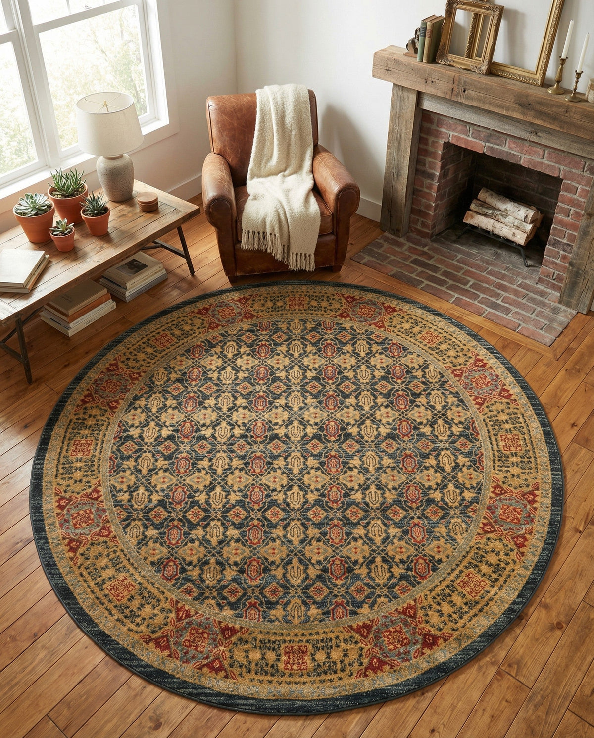 Ottoman Elegance Collection Area Rug -  Pamukkale Round Navy Blue  lifestyle 102