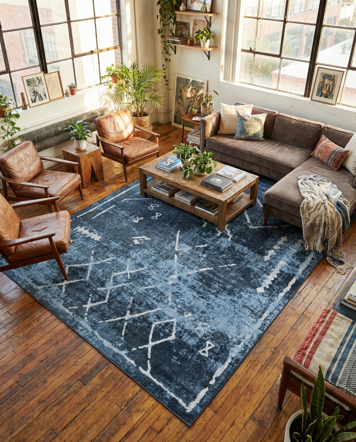 Aegean Elegance Washables Collection Area Rug - Santorini Rectangle Navy Blue  lifestyle 10